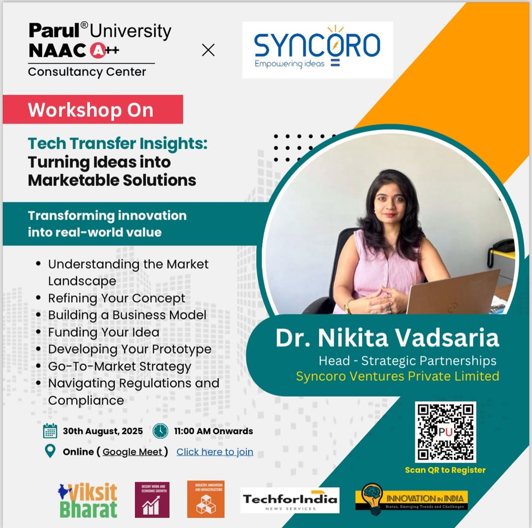 Parul University x Syncoro VenturesJoin us for an exclusive online session on“IP to Impact- How